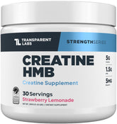 Transparent Labs envase frontal mostrando creatine HMB y beneficio de fuerza