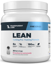 Transparent Labs envase frontal mostrando sabor Strawberry Lemonade y beneficios claros