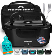 TRAVELISIMO lonchera frontal mostrando tapa y cerraduras, portátil y segura