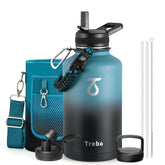 Trebo 64 oz bottle front view showing capacity and durable finish for confident hydration