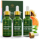 Tree of Life set frontal mostrando las tres botellas y beneficios diarios