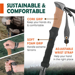 TREKOLOGY Trek-Z primer plano del mango de corcho con agarre seco y cómodo