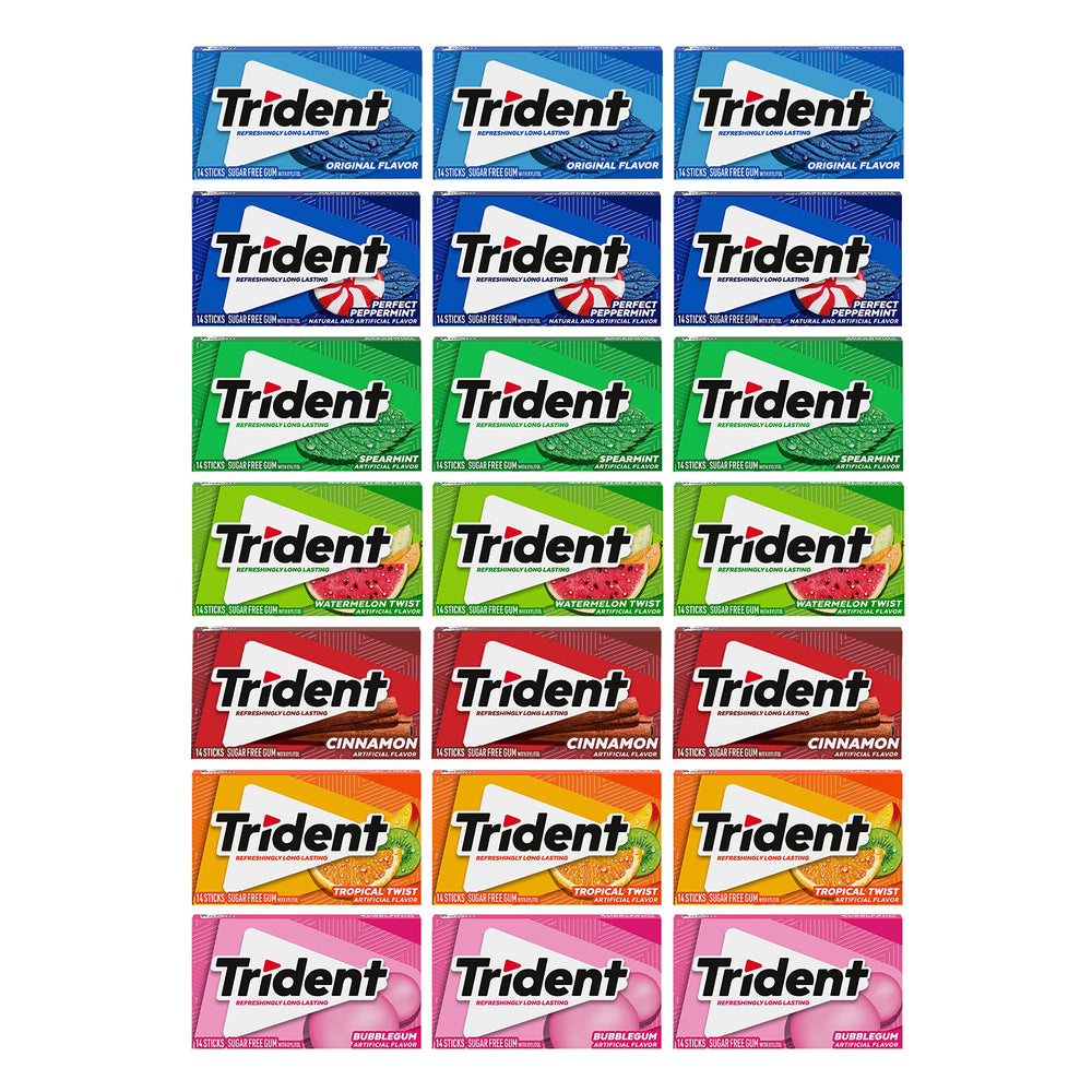 Trident paquete frontal surtido mostrando variedad y frescura