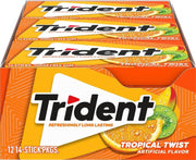 Trident frente del paquete muestra sabor tropical y conveniencia