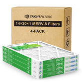 TRIGHTFILTERS front packaging showing 14x20x1 four-pack and clear size labeling benefit: easy identification