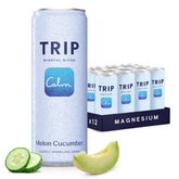TRIP lata frontal Melon Cucumber mostrando diseño y beneficio refrescante