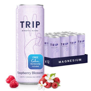 TRIP front can showing raspberry blossom artwork and refreshing appeal
