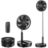 TriPole front view showing full standing fan and benefit of compact footprint