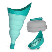 TRIPTIPS visión frontal del orinal plegable azul mostrando el diseño compacto y portátil