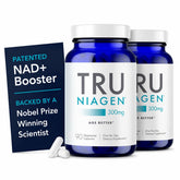 TRU NIAGEN front packaging showing two bottles and clear labeling benefit supply