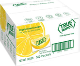True Lemon frente del empaque mostrando caja a granel y conveniencia