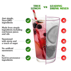 True Lemon mixed Wildberry Lemonade in a glass ready to drink and refreshing