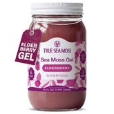 TrueSeaMoss front jar showing elderberry sea moss gel and clear labeling for freshness