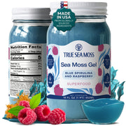 TrueSeaMoss frasco frontal mostrando gel y etiqueta clara
