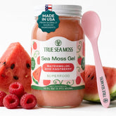TrueSeaMoss front packaging showing watermelon raspberry flavor and convenience