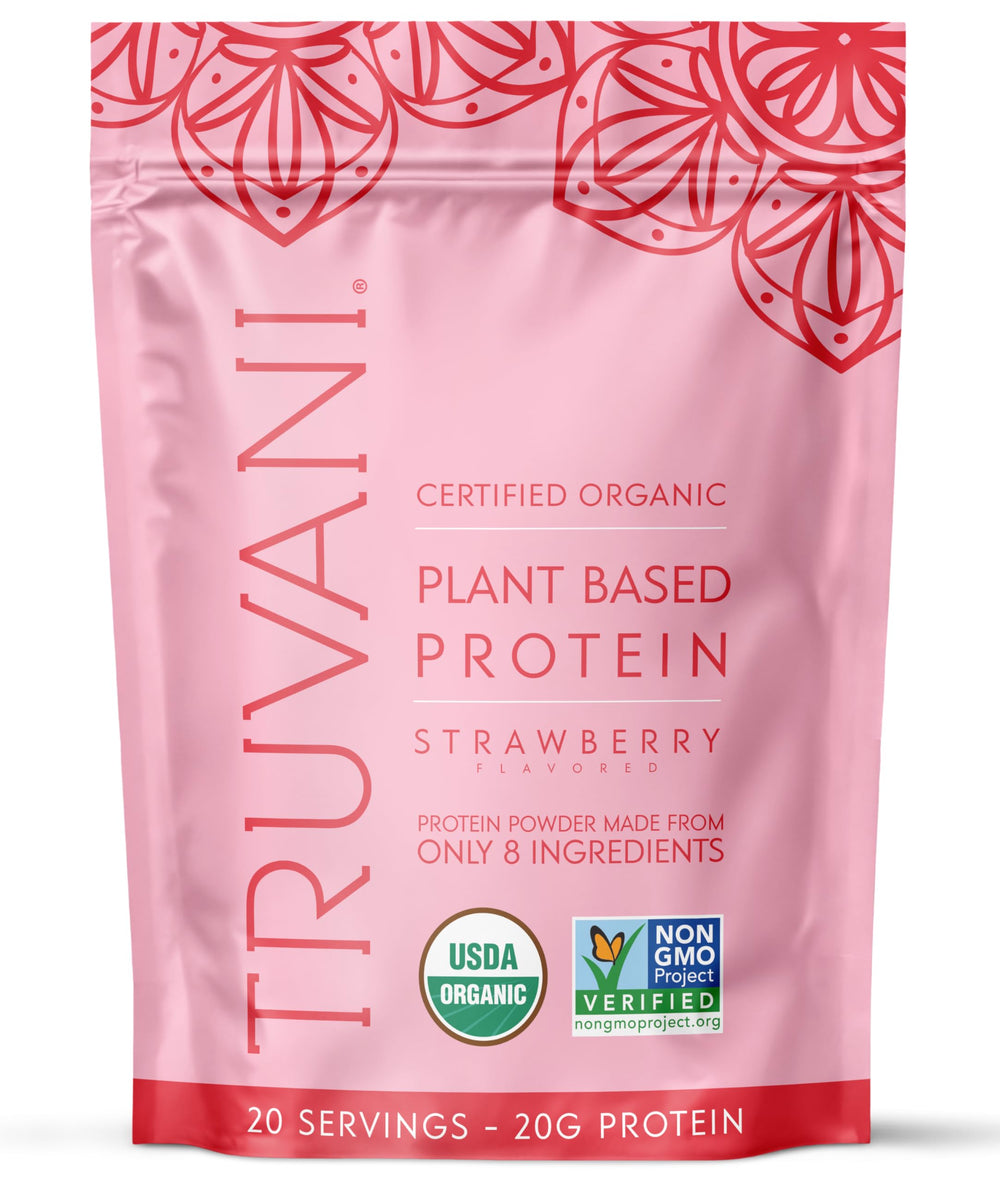 Truvani envase frontal sabor fresa mostrando diseño y porciones