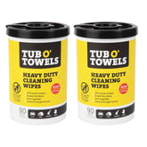 Tub O' Towels front canister showing resealable lid and branding for easy storage