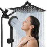 Tudoccy front view of matte-black shower combo showing sleek modern design and full kit benefits