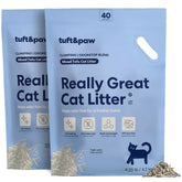 Tuft & Paw front packaging showing two 9.25lb bags and OdorStop benefit