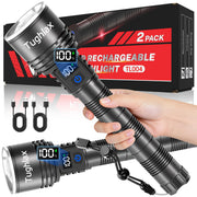 Tughlax pack de 2 linternas recargables mostrando frontal y diseño, ideal para emergencias