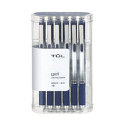 TUL paquete frontal de 12 bolígrafos gel 0,7 mm mostrando apariencia profesional y ahorro