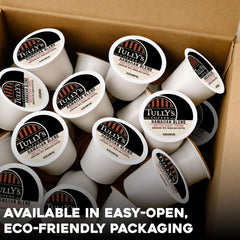 Tully's pods inside a Keurig brewer demonstrating quick brewing benefit