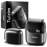 Tulzim afeitadora frontal mostrando diseño ergonómico y beneficio de agarre cómodo