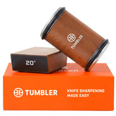 TUMBLER front view showing wooden body and ergonomic grip for stable sharpening
