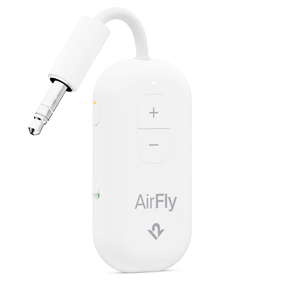 Twelve South AirFly Pro 2 front view showing compact adapter and port for travel convenience