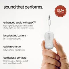 Twelve South AirFly Pro 2 plugged into airplane seatback playing audio with low latency benefit