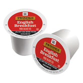 Twinings caja English Breakfast en primer plano mostrando 56 cápsulas y beneficio conveniencia