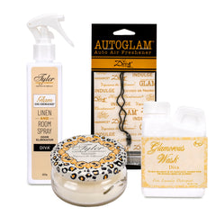 TYLER CANDLE COMPANY vista frontal del set Diva con packaging elegante