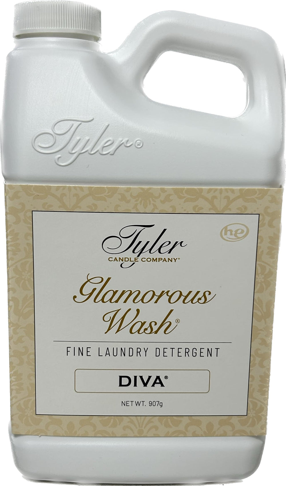 TYLER CANDLE COMPANY botella frontal del detergente Diva mostrando etiqueta y tamaño