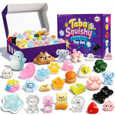 Tylices vista frontal del empaque mostrando 30 squishies y tarjeta incluida