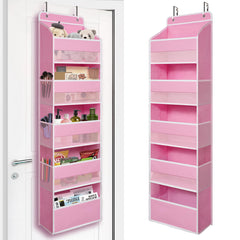 TYMENSH vista frontal del organizador rosa mostrando 11 bolsillos y orden