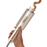 TYMO CurlPro Plus front view showing sleek gold finish and long barrel benefit