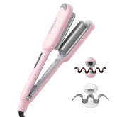 TYMO ROVY front view of pink 3-barrel curler showing design and size benefit