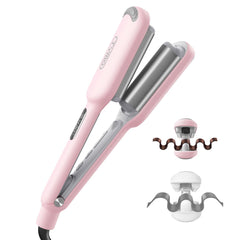 TYMO ROVY front view of pink 3-barrel curler showing design and size benefit