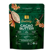 U manteca de cacao frente del envase mostrando etiqueta y pureza
