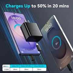 Ubearkk charger connected to a Galaxy phone, powering rapid top-up benefit