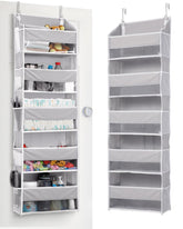 ULG over door organizer front view showing five large pockets and clean storage benefit