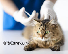 UltiCare VetRx jeringa en mano demostrando agarre cómodo y control seguro