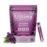 Ultima Replenisher front packaging showing grape stickpacks and brand benefits