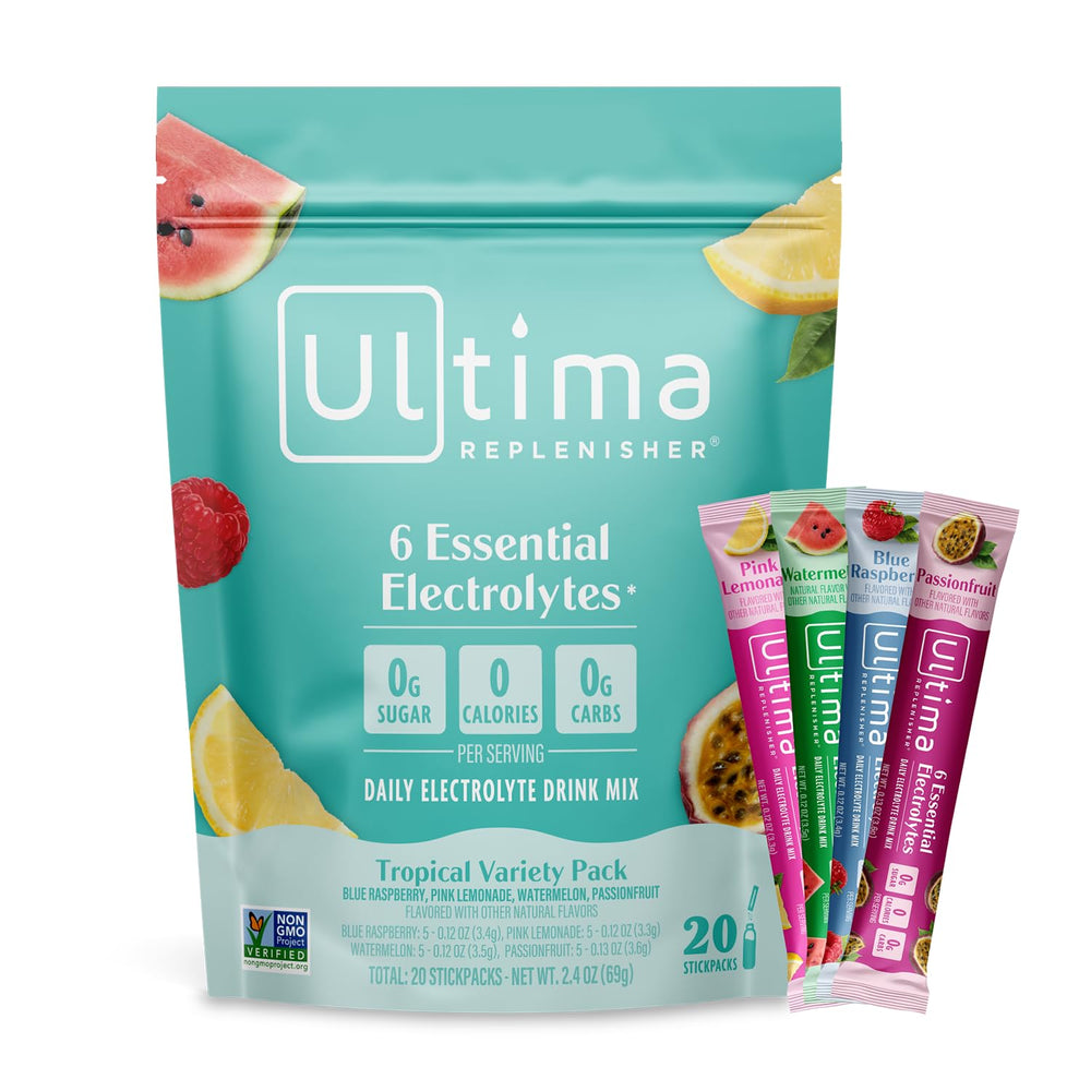 Ultima Replenisher empaque frontal mostrando el pack y beneficios