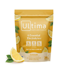 Ultima Replenisher front packaging showing 20-stickpack convenience and sugar-free benefit
