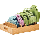 Umilife front view of organizer showing tidy upright lids and space saving