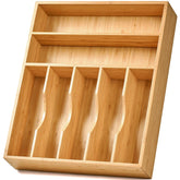 Umilife front view of bamboo drawer organizer showing tidy compartments benefit organization