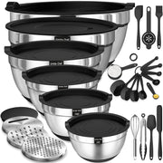 Umite Chef vista frontal del set completo mostrando bols y accesorios, orden y ahorro de espacio