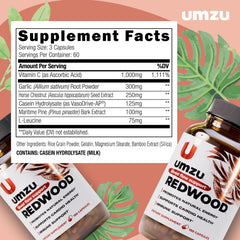UMZU etiqueta con lista de ingredientes y beneficios visibles para transparencia