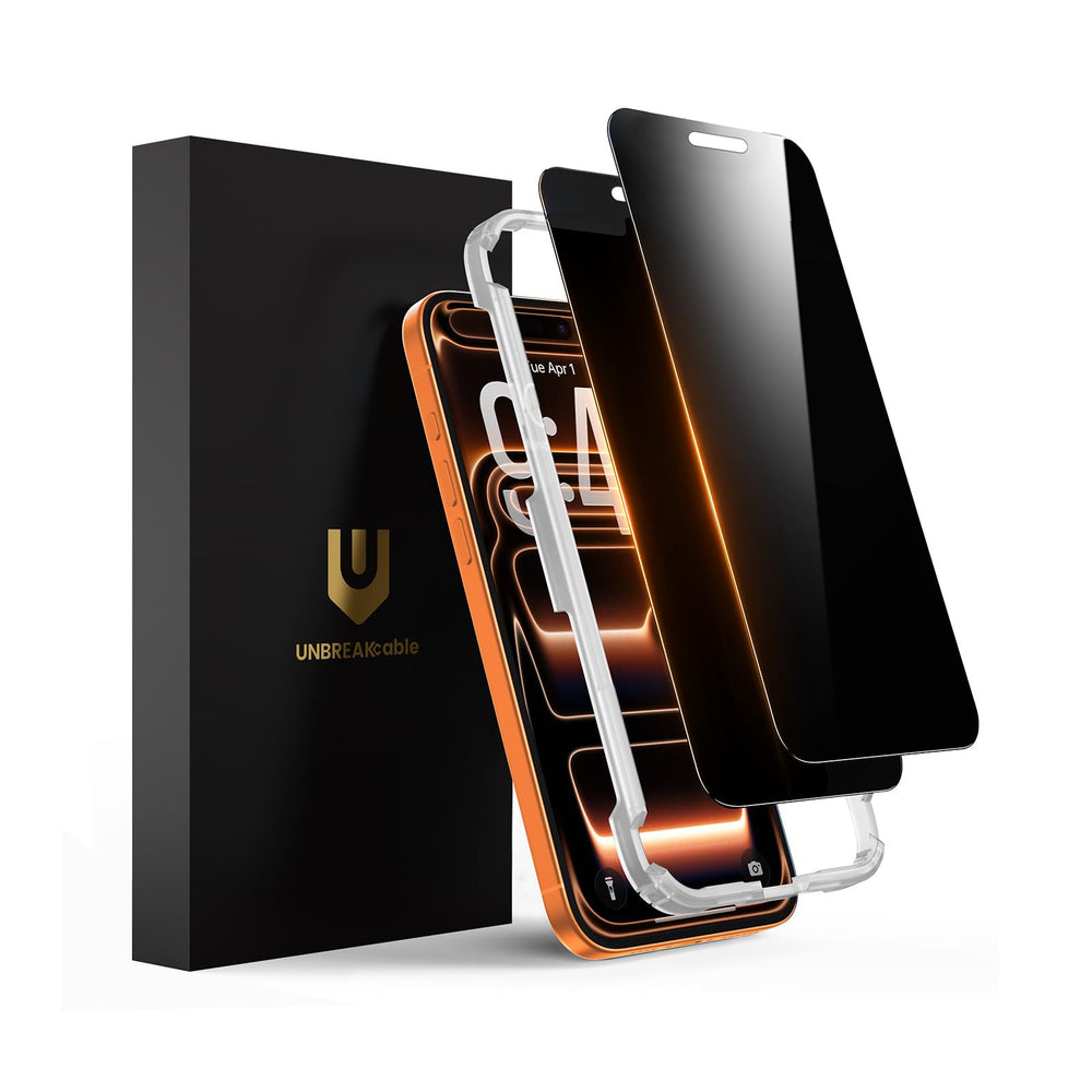 UNBREAKcable vista frontal del pack con doble protector y beneficio privacidad